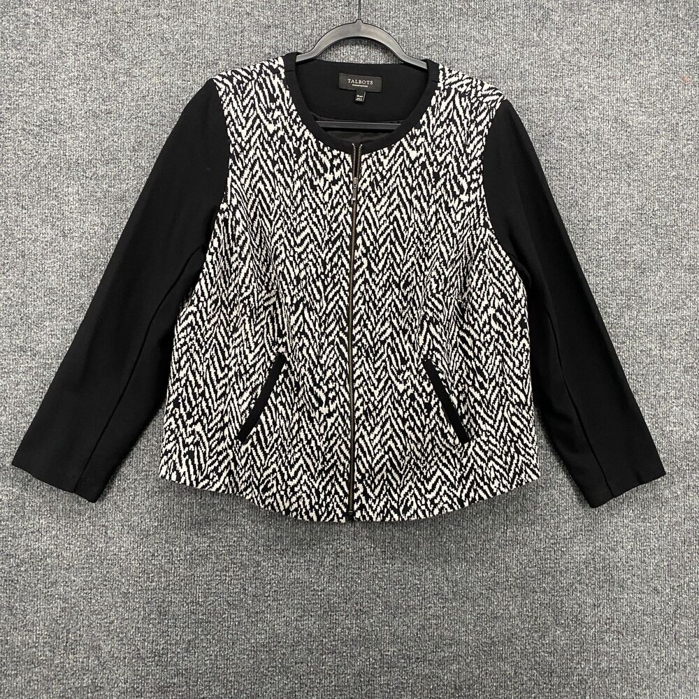 Talbots Blazer Jacket Womens 16WP Black Full Zip Long Sleeve Office Evening